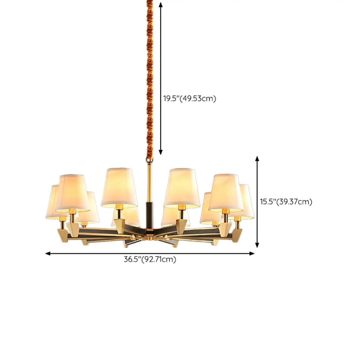 Modern Geometric Metal  Gold 8 Lights Fabric Chandelier Image - 17