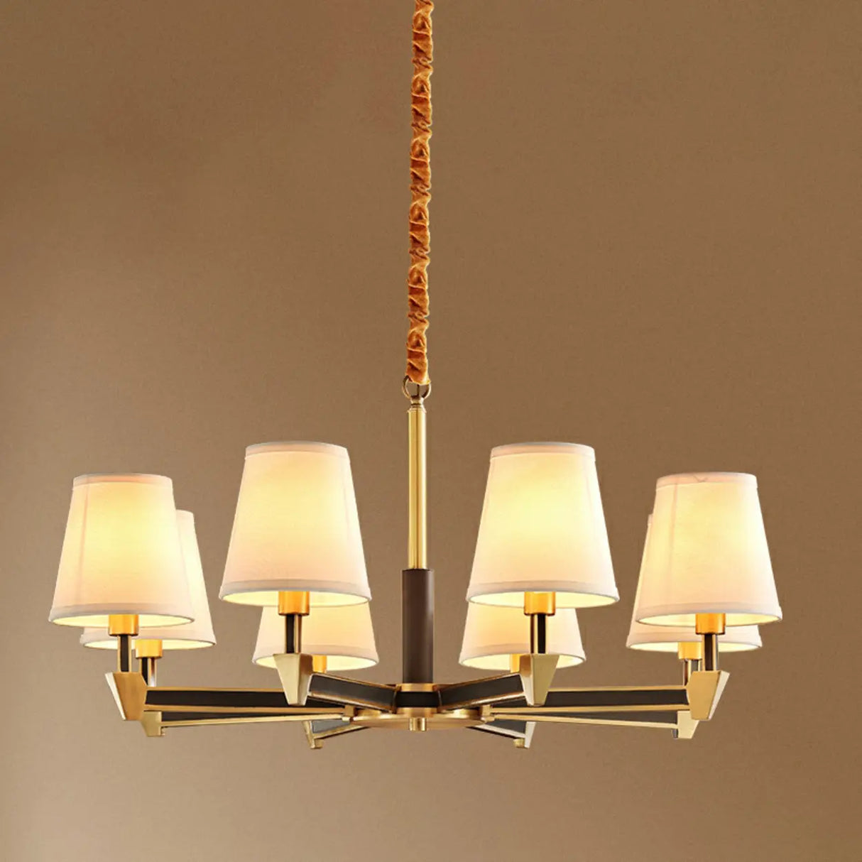 Modern Geometric Metal  Gold 8 Lights Fabric Chandelier Image - 6