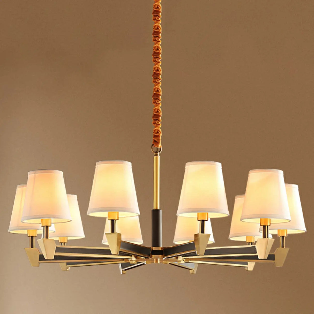 Modern Geometric Metal  Gold 8 Lights Fabric Chandelier Image - 7