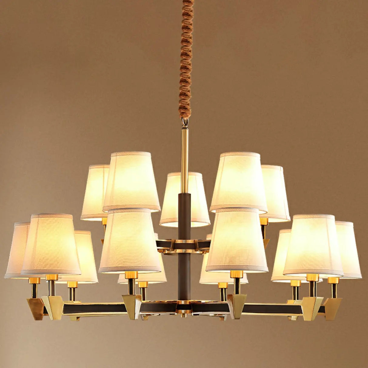 Modern Geometric Metal  Gold 8 Lights Fabric Chandelier Image - 8