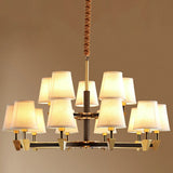 Modern Geometric Metal  Gold 8 Lights Fabric Chandelier Image - 8