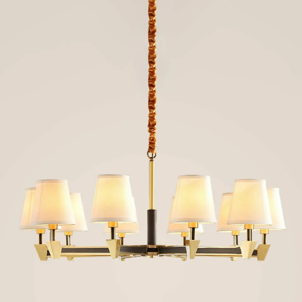 Modern Geometric Metal  Gold 8 Lights Fabric Chandelier Image - 9