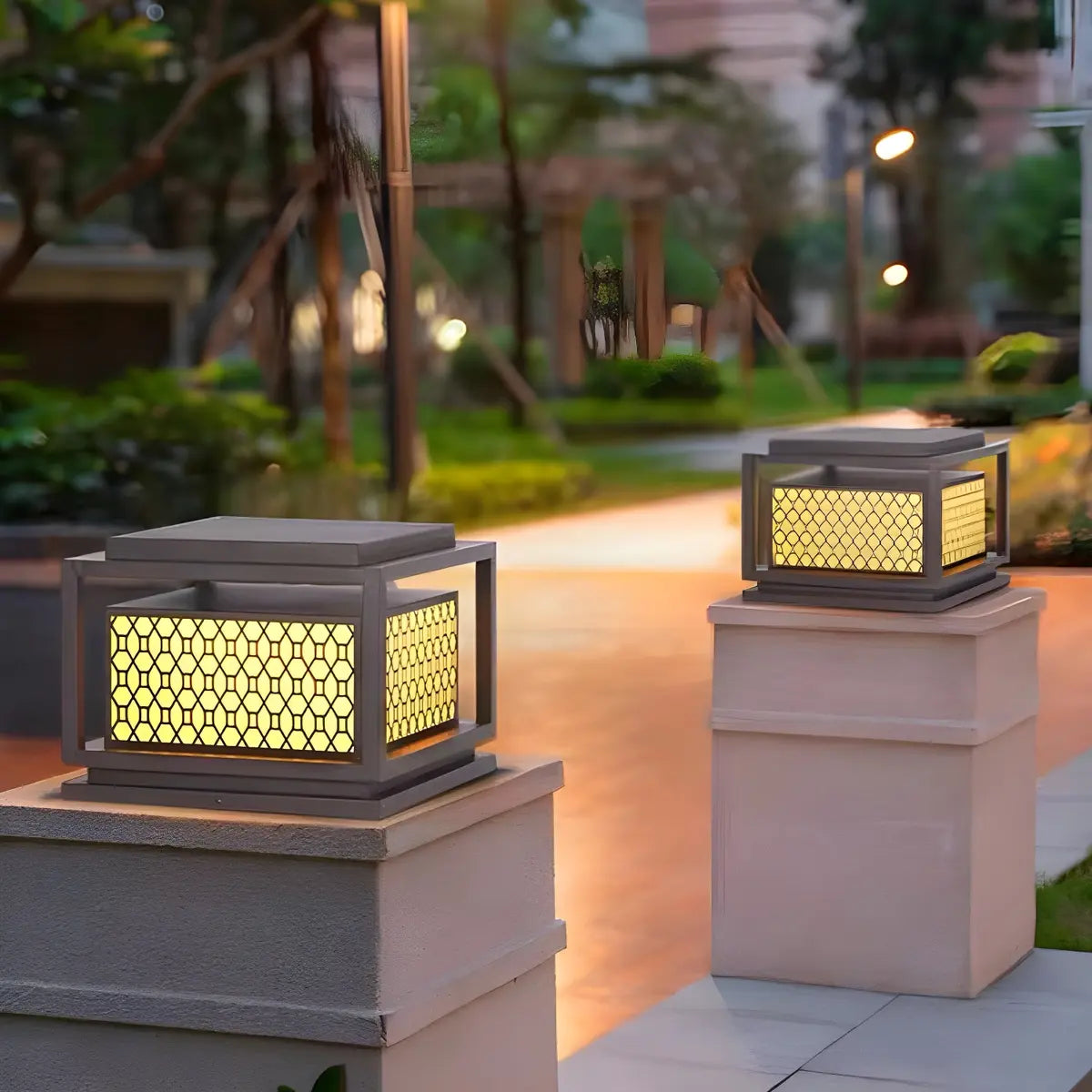 Modern Geometric Metal Outdoor Garden Pillar Light Image - 10