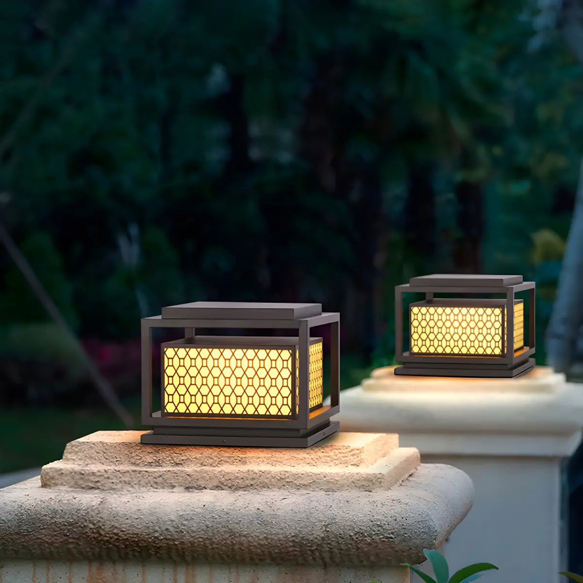 Modern Geometric Metal Outdoor Garden Pillar Light Image - 4