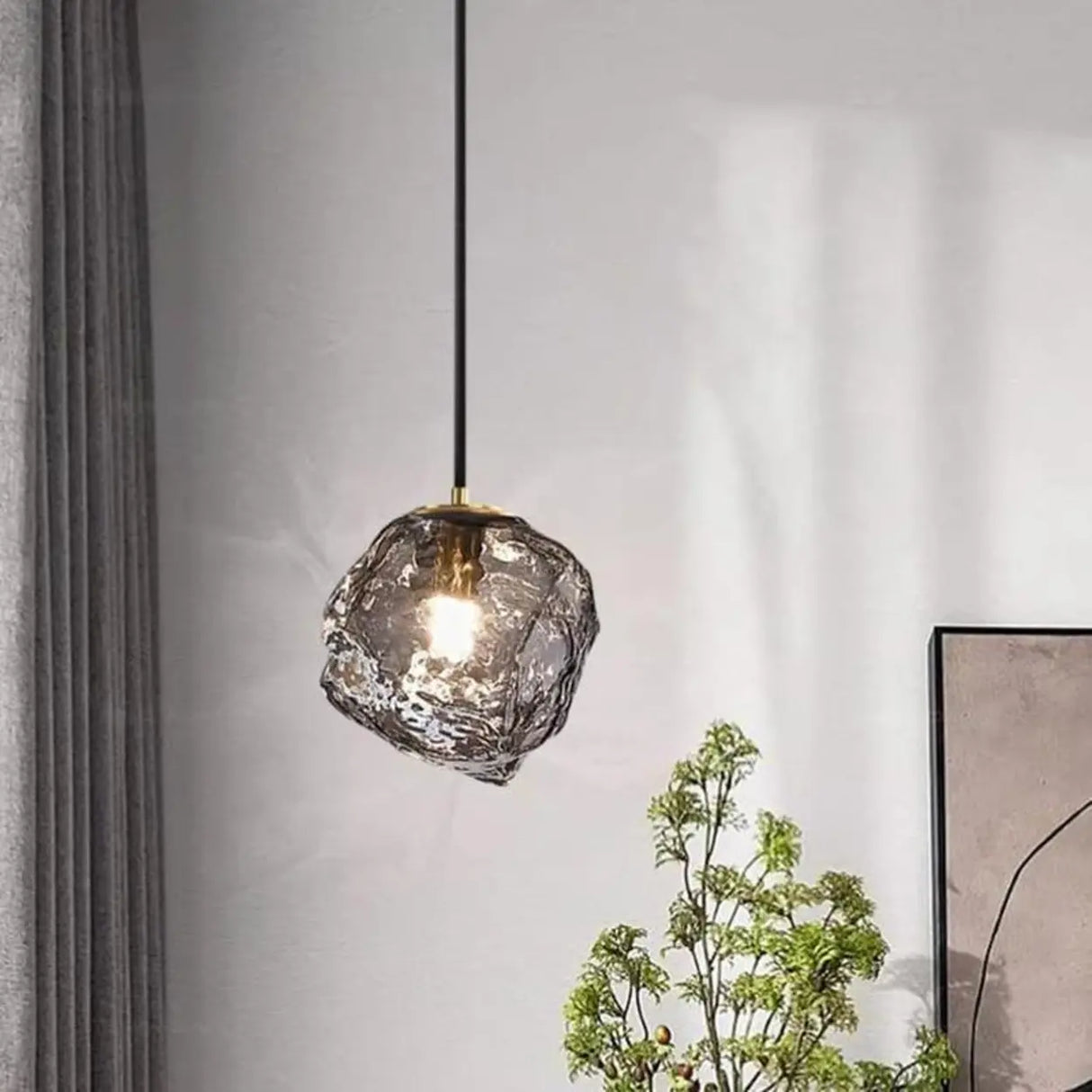 Modern Geometric Metal Pendant Light Clear Glass Bedroom Image - 1