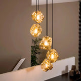 Modern Geometric Metal Pendant Light Clear Glass Bedroom Image - 11