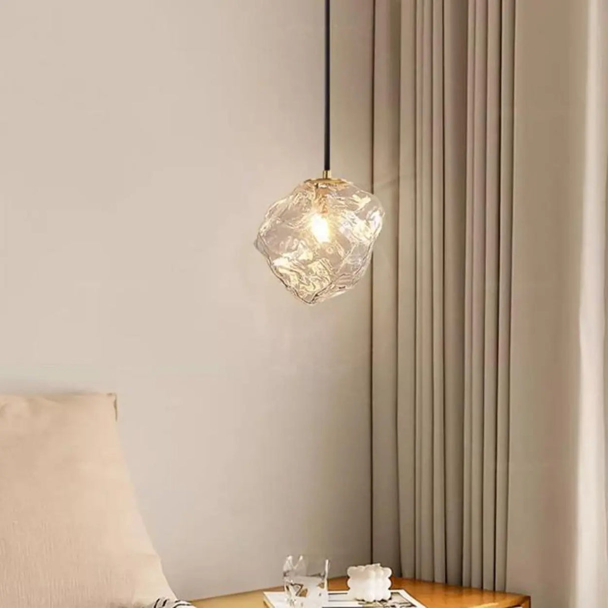 Modern Geometric Metal Pendant Light Clear Glass Bedroom Image - 3