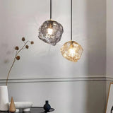 Modern Geometric Metal Pendant Light Clear Glass Bedroom Image - 4