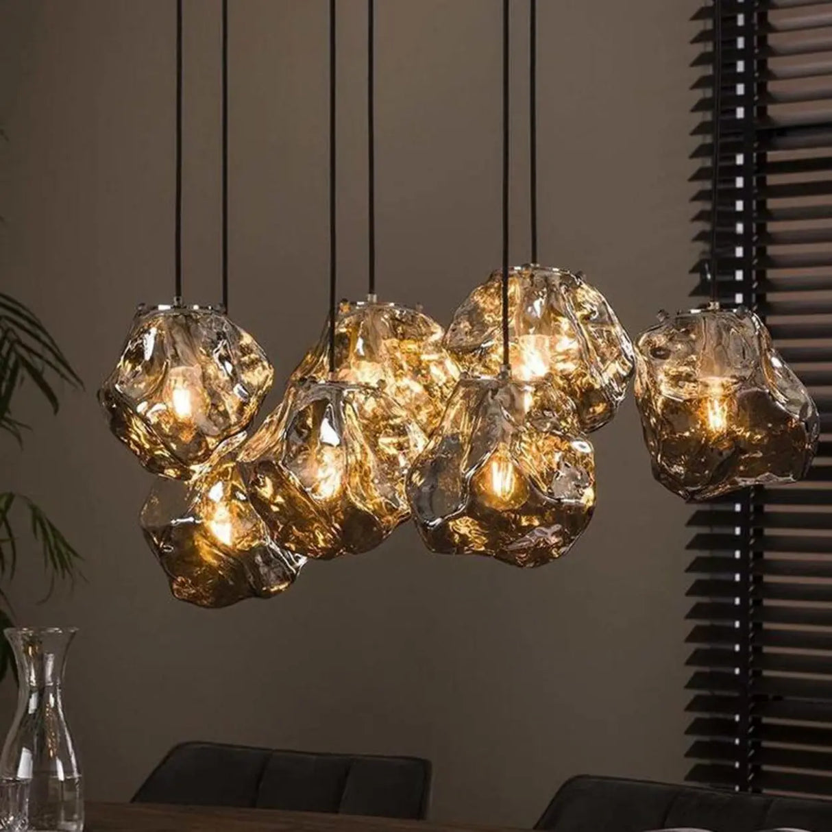 Modern Geometric Metal Pendant Light Clear Glass Bedroom Image - 5