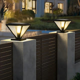 Modern Geometric Metal Pyramid Outdoor Black Post Light Image - 12