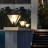 Modern Geometric Metal Pyramid Outdoor Black Post Light Image - 14