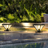 Modern Geometric Metal Pyramid Outdoor Black Post Light Image - 3