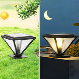 Modern Geometric Metal Pyramid Outdoor Black Post Light Image - 5