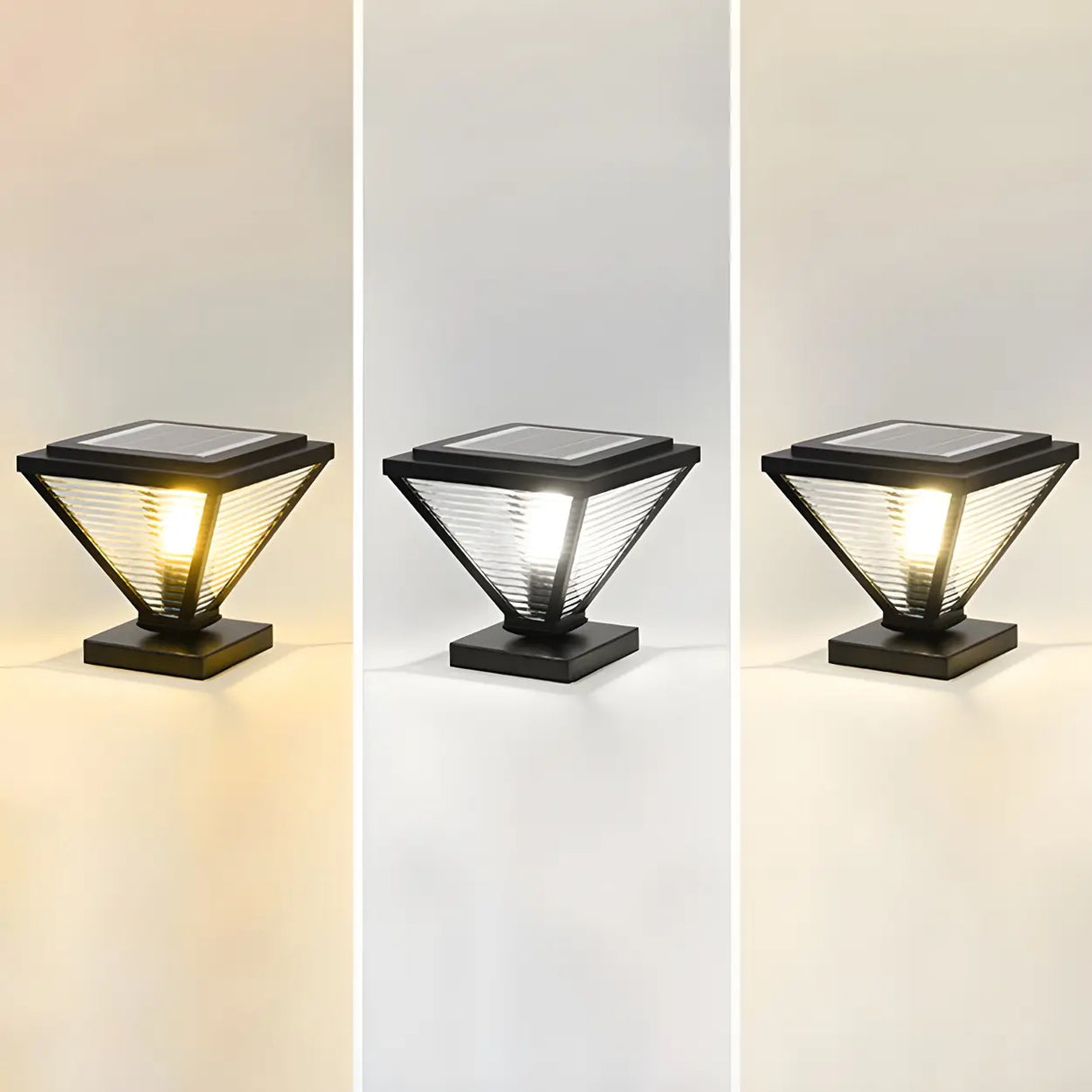 Modern Geometric Metal Pyramid Outdoor Black Post Light Image - 7