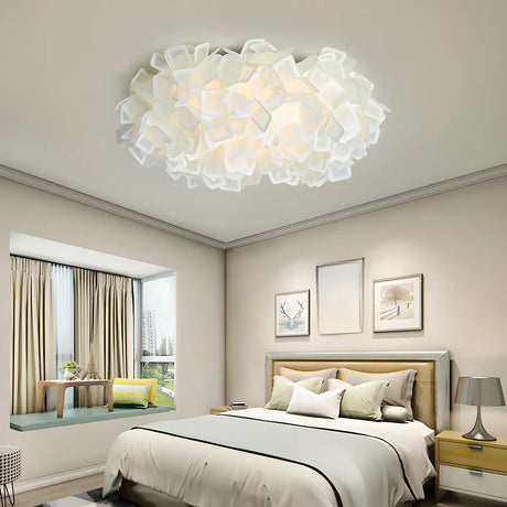 Dreamy Bedroom White Geometric Petal Flush Mount Light Image - 1