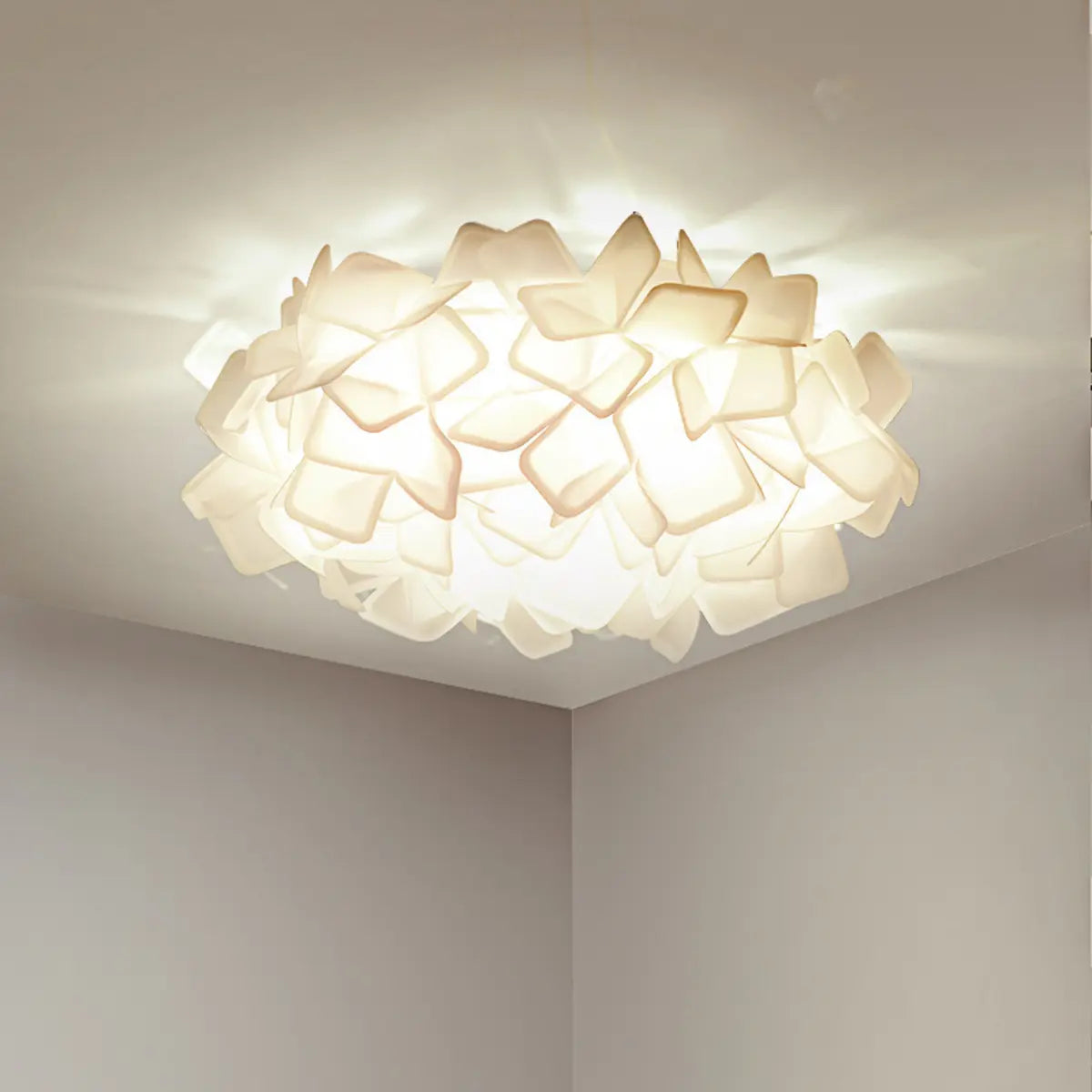 Dreamy Bedroom White Geometric Petal Flush Mount Light Image - 3