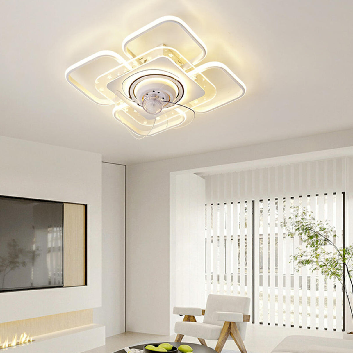 Modern Geometric Remote Control Ceiling Fan with Light Image - 6