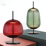 Modern Geometric Ribbed Glass Metal Base Table Lamp Image - 1