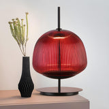 Modern Geometric Ribbed Glass Metal Base Table Lamp Image - 13