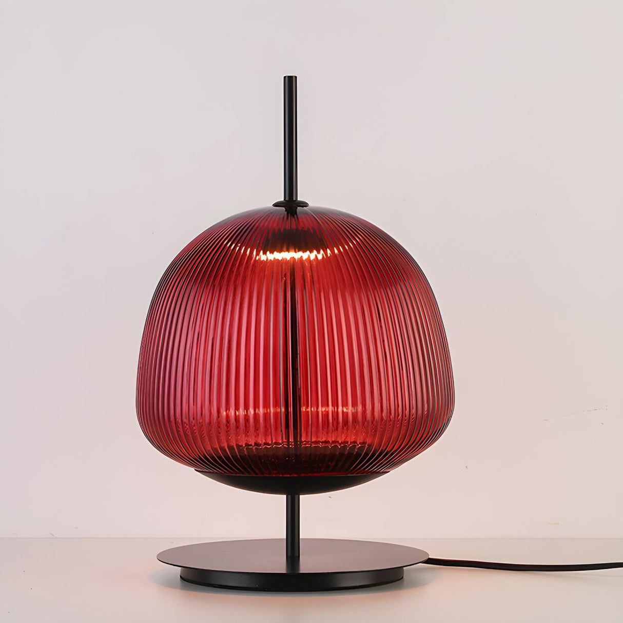 Modern Geometric Ribbed Glass Metal Base Table Lamp Image - 4