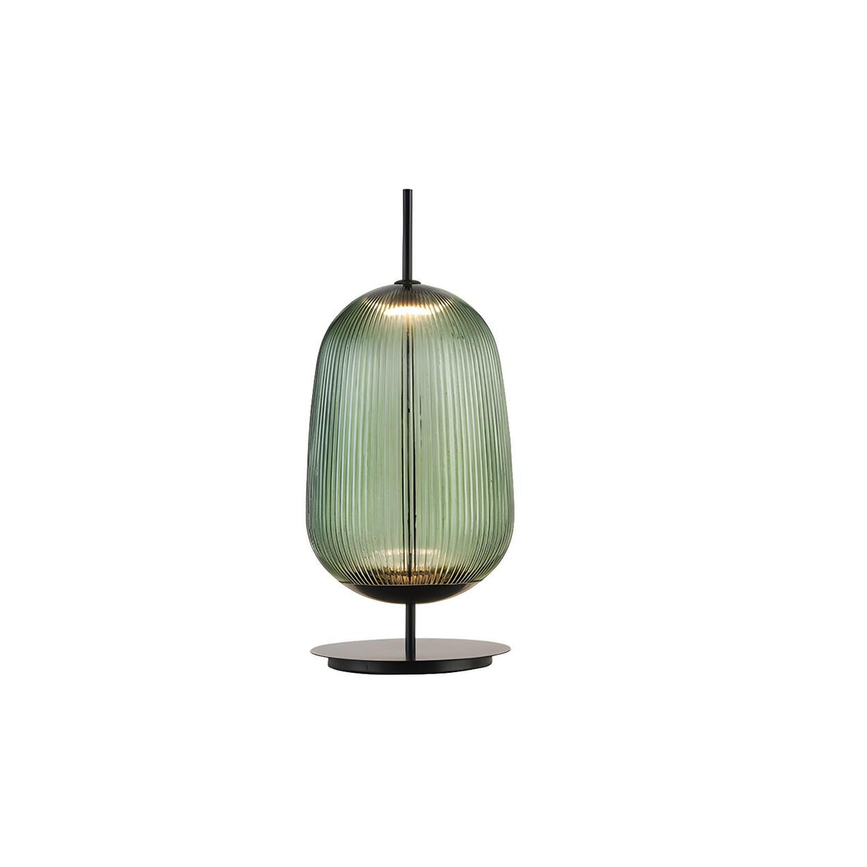 Modern Geometric Ribbed Glass Metal Base Table Lamp Image - 5