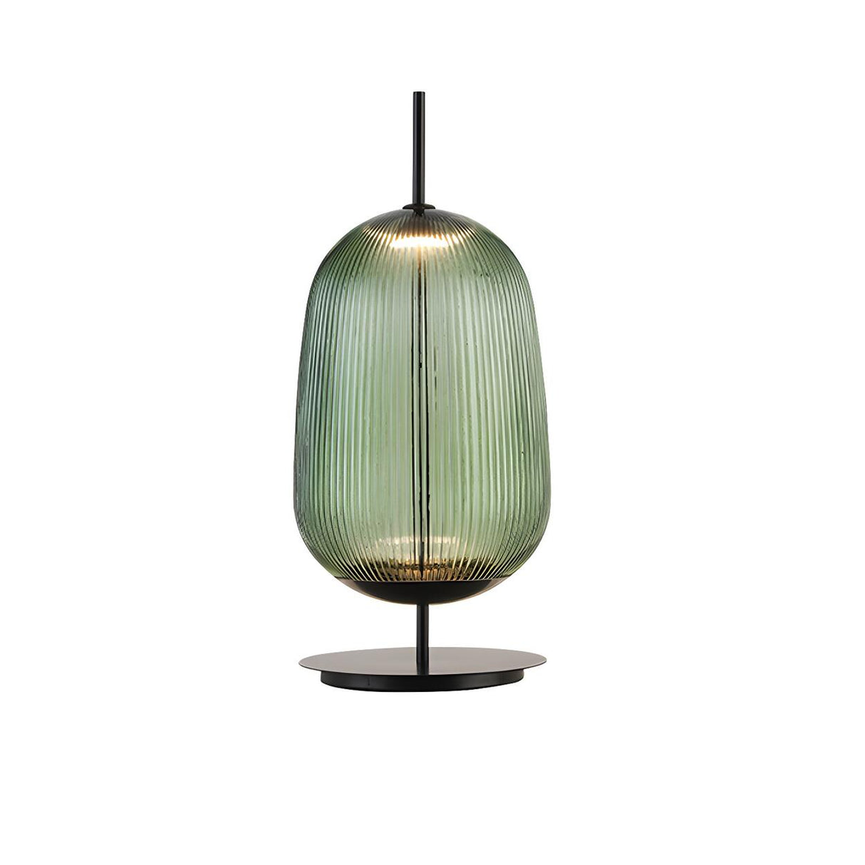 Modern Geometric Ribbed Glass Metal Base Table Lamp Image - 6