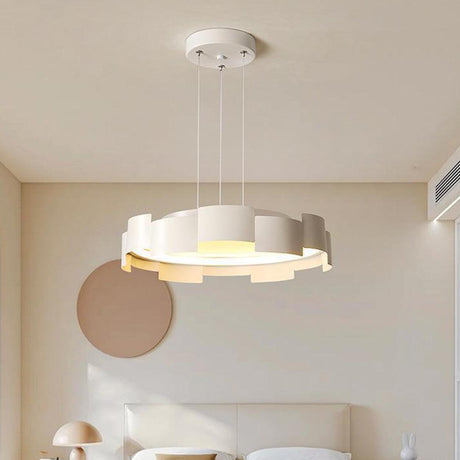 Modern Geometric White Chandelier, Adjustable Height Image - 1