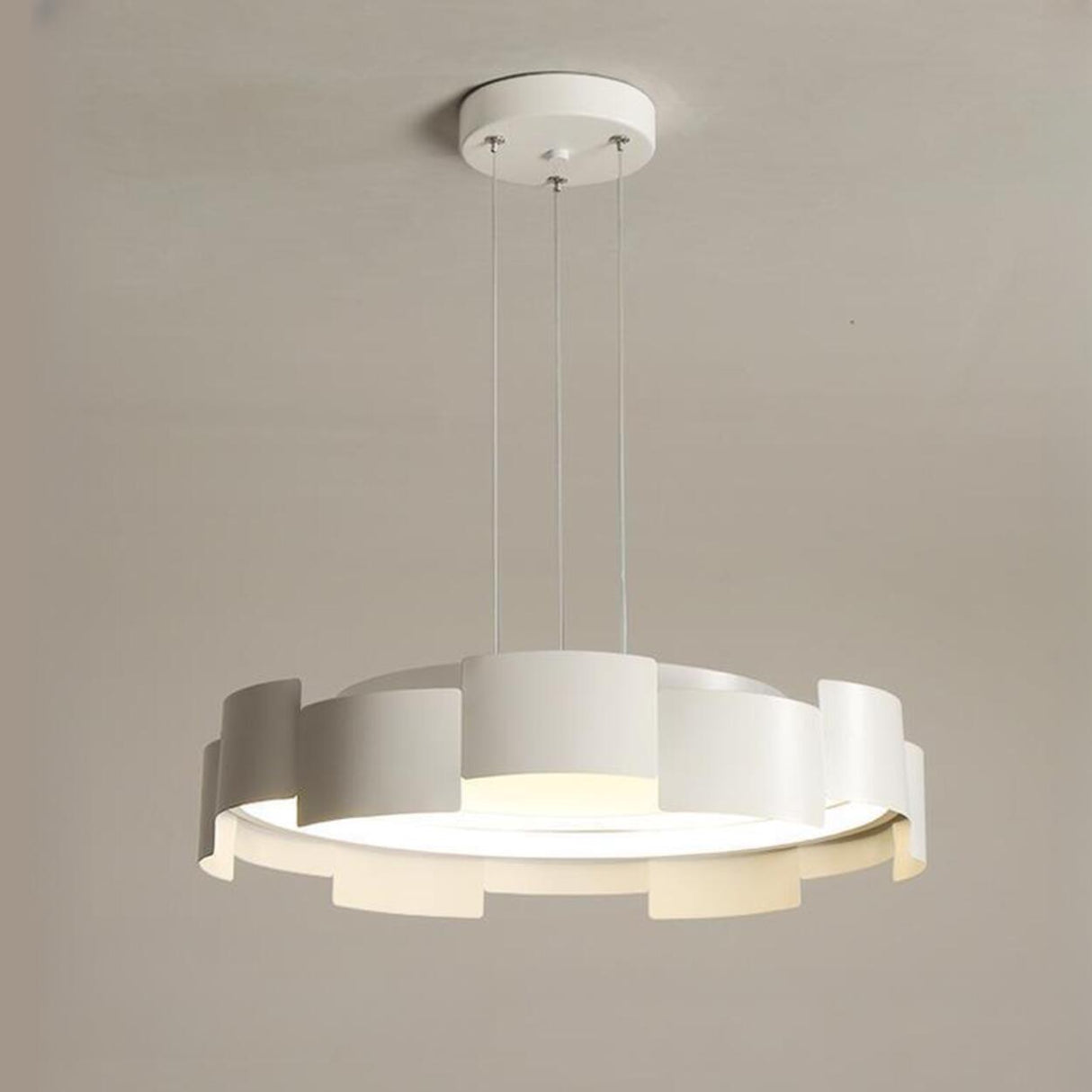 Modern Geometric White Chandelier, Adjustable Height Image - 5