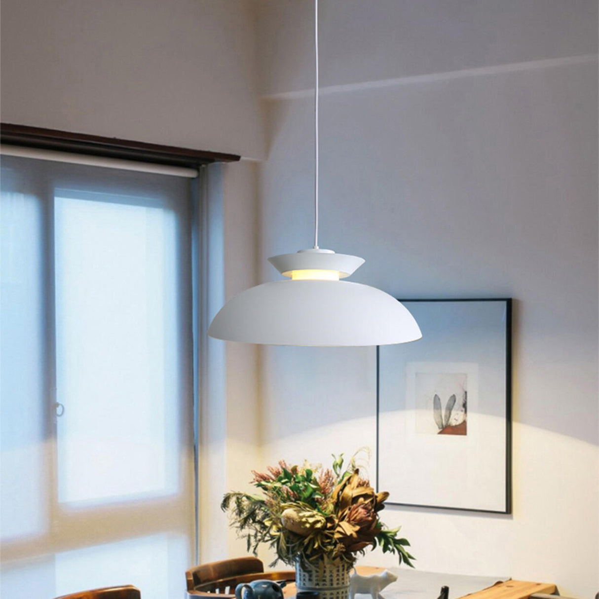 Modern Geometric White Glass Dining Room Pendant Light Image - 6