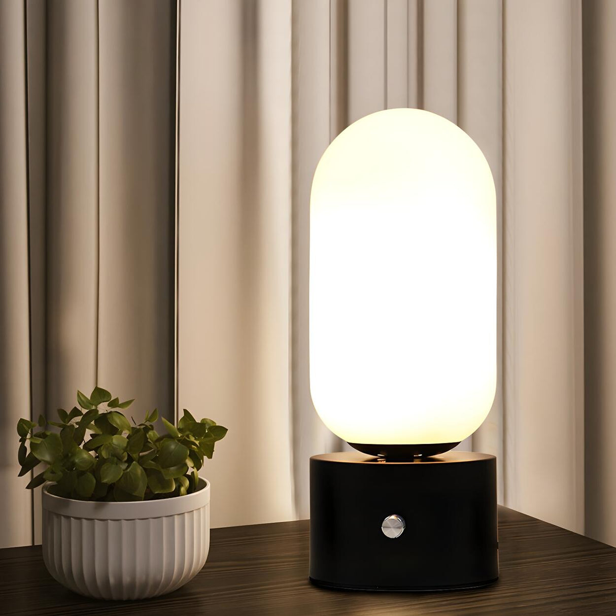 Modern Geometric White Glass Globe Night Table Lamp Image - 4