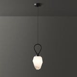 Modern Geometric White Glass Pendant Light Adjustable Cord Image - 10