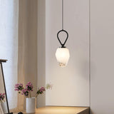 Modern Geometric White Glass Pendant Light Adjustable Cord Image - 4