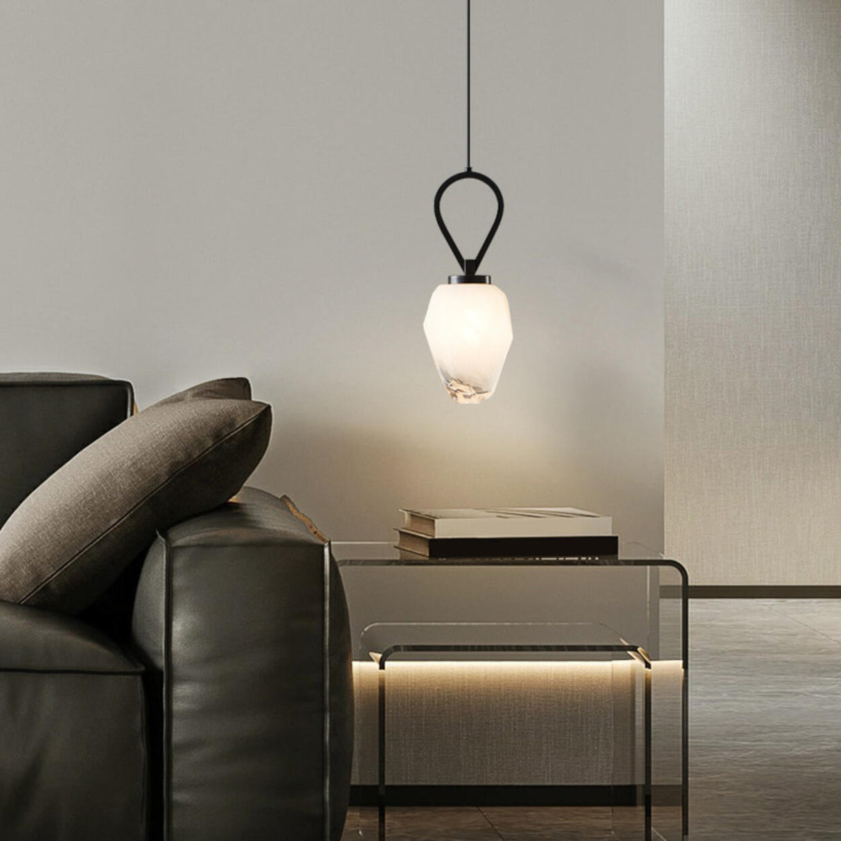 Modern Geometric White Glass Pendant Light Adjustable Cord Image - 5