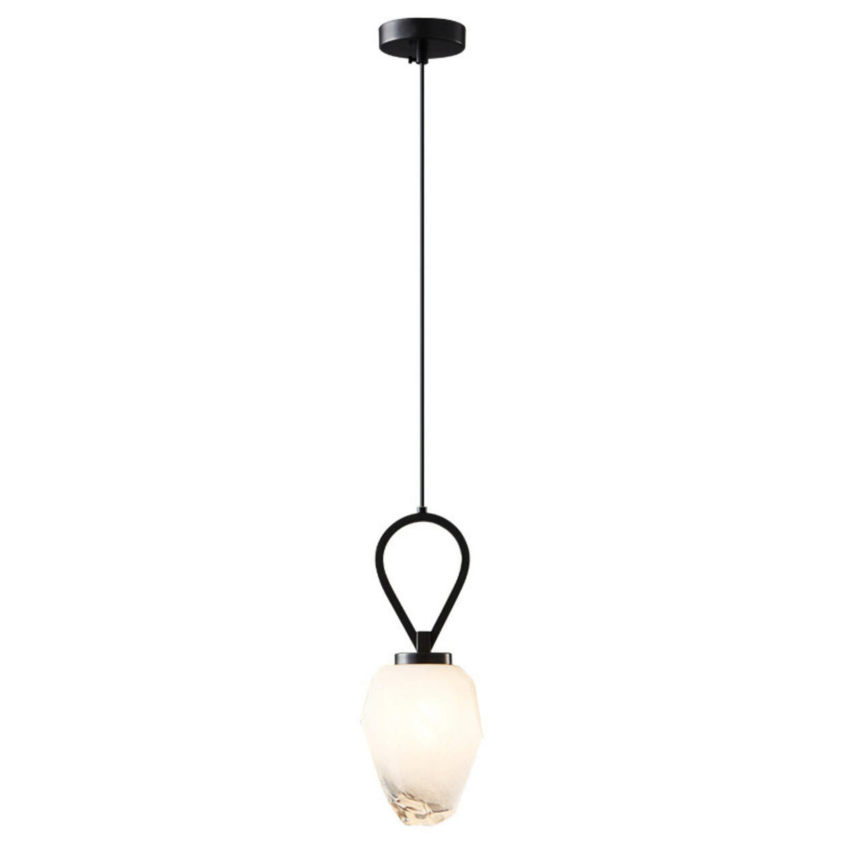 Modern Geometric White Glass Pendant Light Adjustable Cord Image - 7