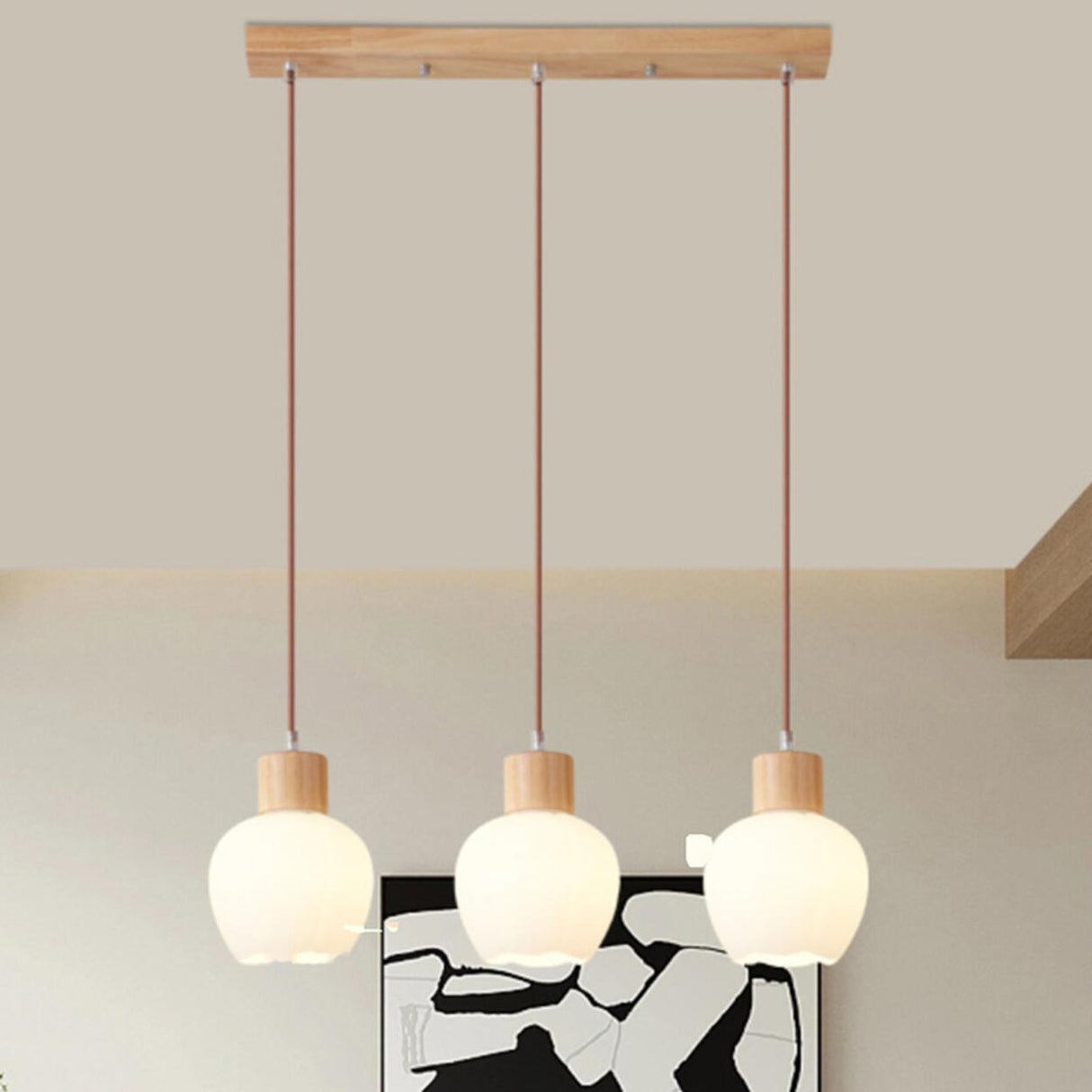 Modern Geometric Wood Adjustable Pendant Light Image - 1