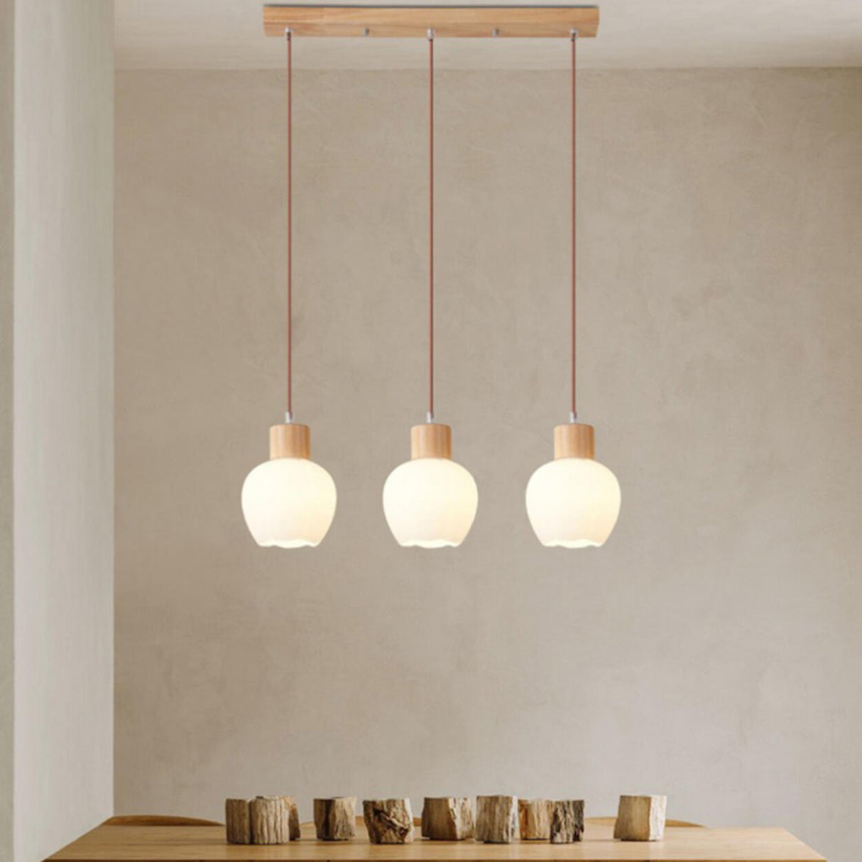 Modern Geometric Wood Adjustable Pendant Light Image - 12