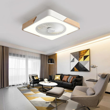 Modern Geometric Wood Finish LED Ceiling Fan with Light Image - 1