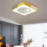 Modern Geometric Wood Finish LED Ceiling Fan with Light Image - 3