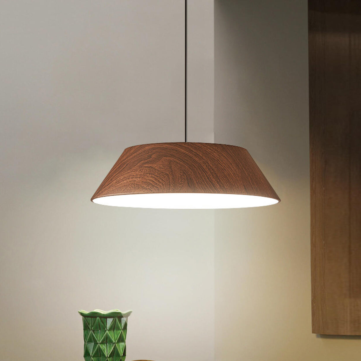 Modern Geometric Wood Metal Acrylic Pendant Light Image - 1