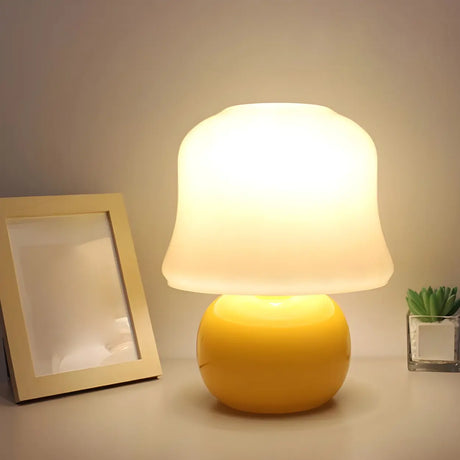 Modern Geometric Yellow Round Base Glass Table Lamp Image - 1