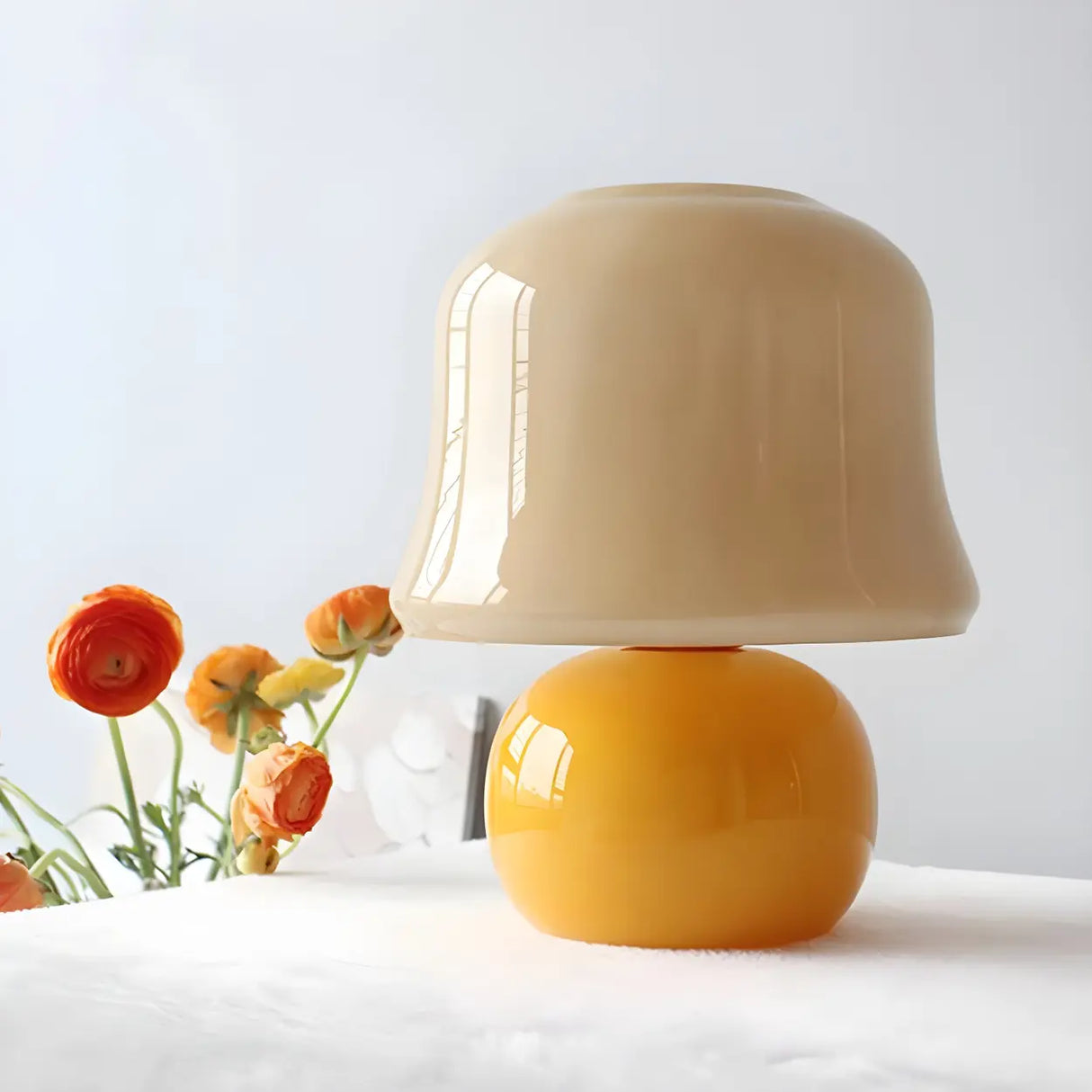 Modern Geometric Yellow Round Base Glass Table Lamp Image - 10