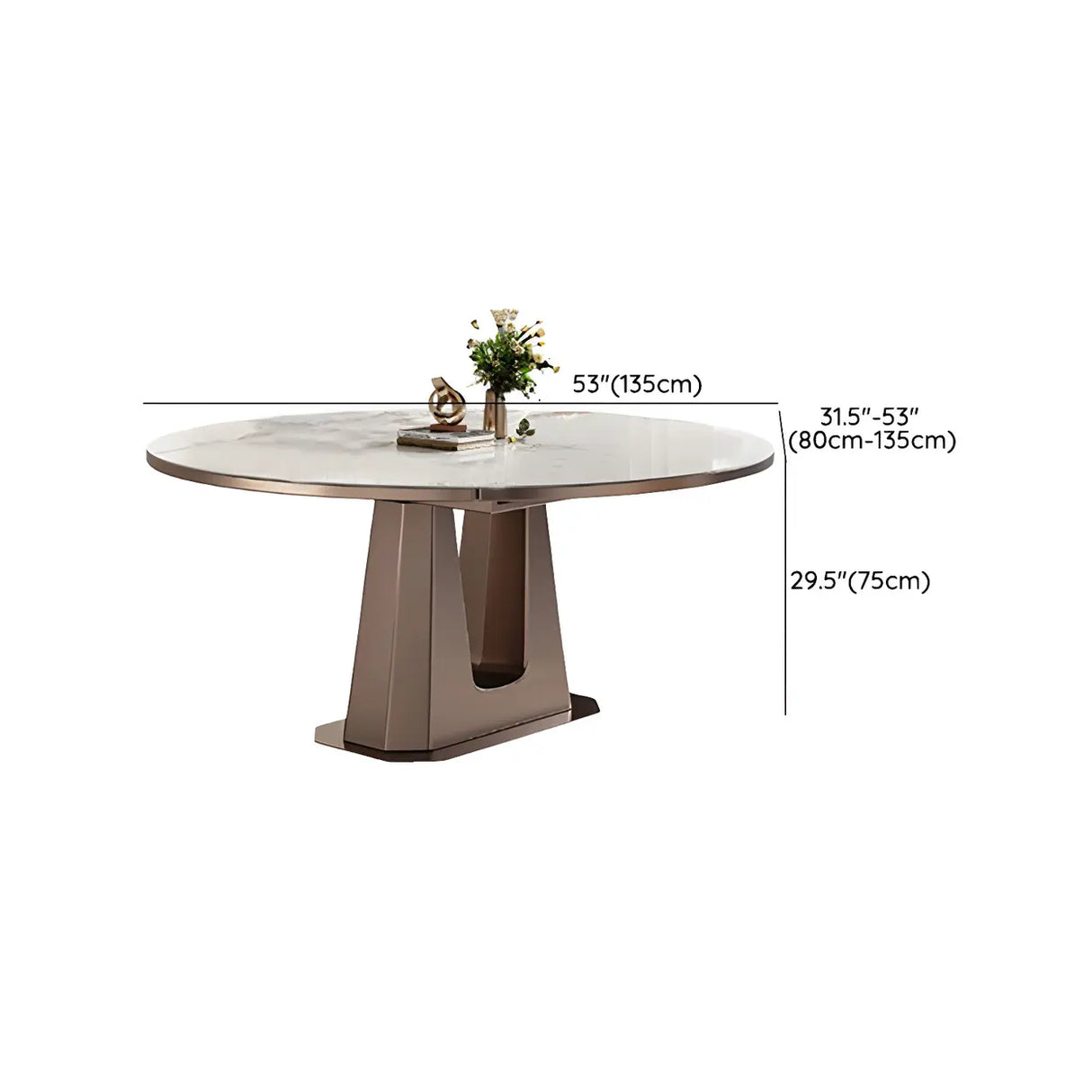 Modern Glam Oval Stone Dining Table White Drop Leaf 