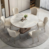 Modern Glam Oval Stone Dining Table White Drop Leaf Image - 3