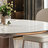 Modern Glam Oval Stone Dining Table White Drop Leaf Image - 8