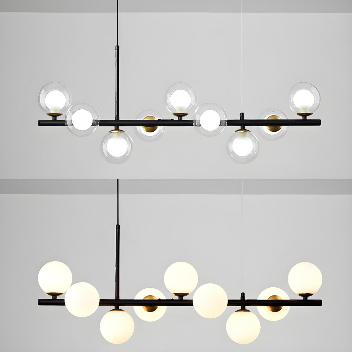 Modern Glass Ball Island Dining Room Linear Pendant Light Image - 11