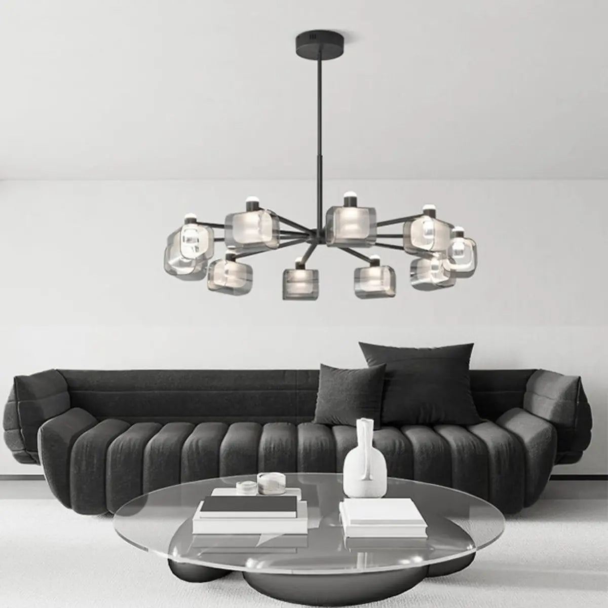 Modern Glass Chandelier Ceiling Light, Black, 10 Bulbs