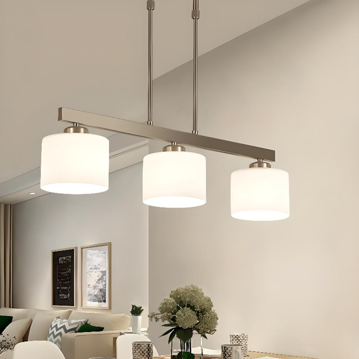 Modern Glass Cylinder Kitchen Island Pendant Light Image - 3