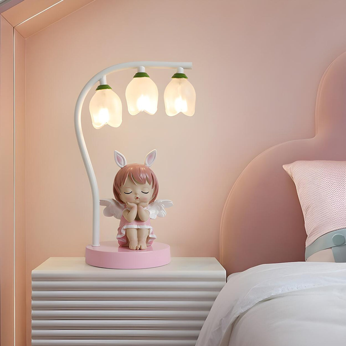 Modern Glass Flower Shades Adorable Angel Table Lamp Image - 1