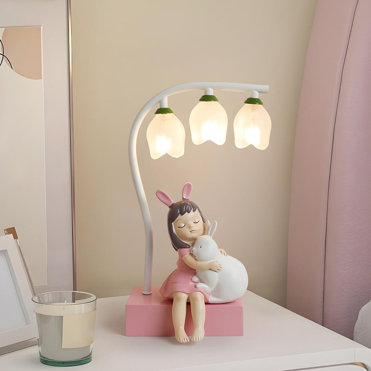 Modern Glass Flower Shades Adorable Angel Table Lamp Image - 4