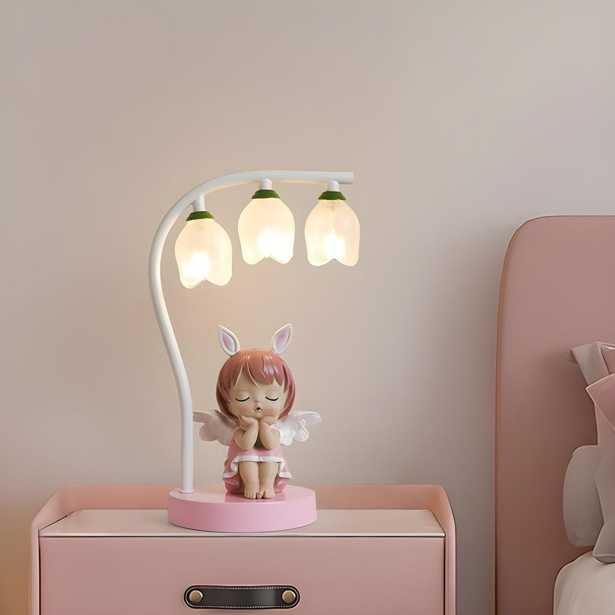 Modern Glass Flower Shades Adorable Angel Table Lamp Image - 7